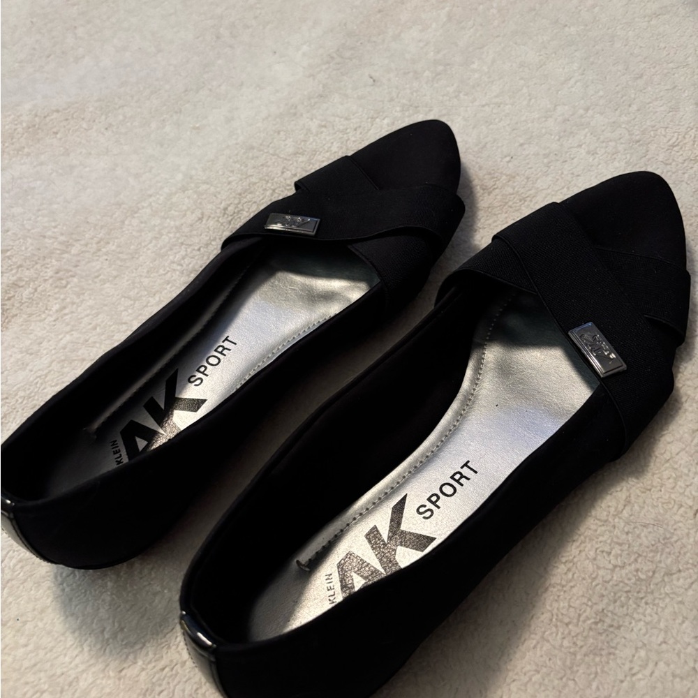 Anne Klein Black Flats with Silver Accents
